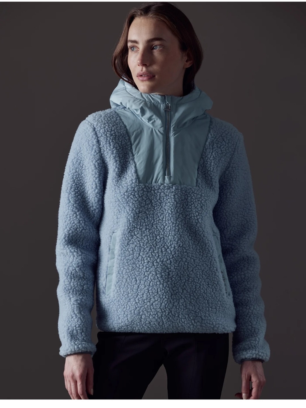 Light Blue Sherpa Pullover Jacket with Hood Wool Blend